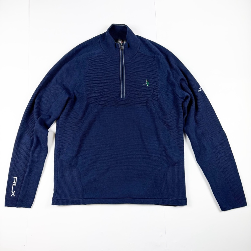 Ralph Lauren‎ RLX 1/4 Zip Sweater Mens Large Navy Blue 75th Bedford Invitational